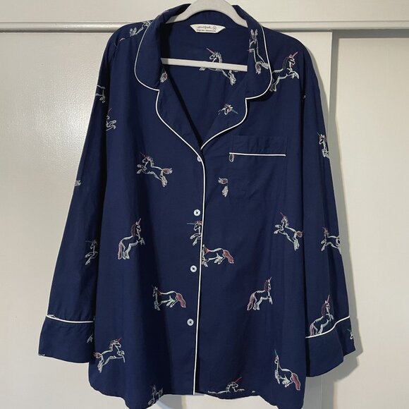 Printfresh Embroidered Unicorn Long Sleeve Pajama Sleep Top Plus Size 4X Blue - Picture 9 of 12